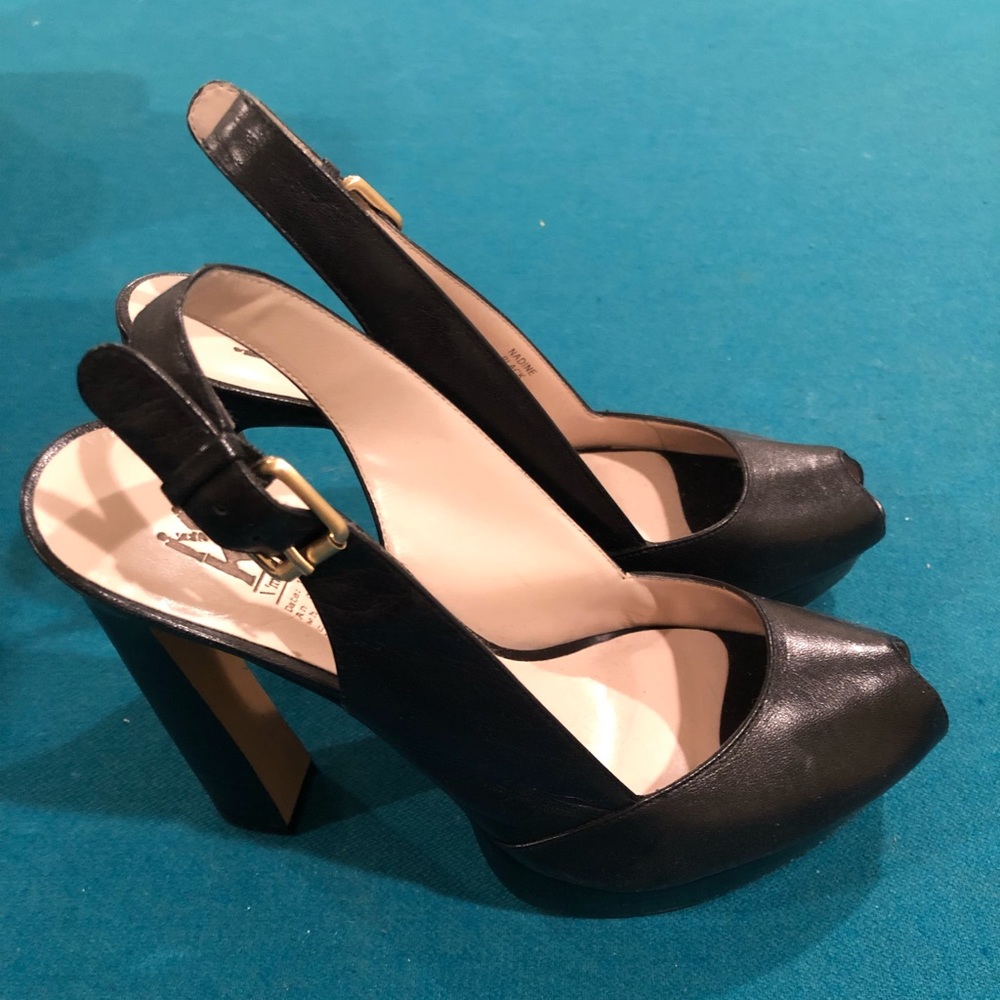 Black leather Market peeptoe heels